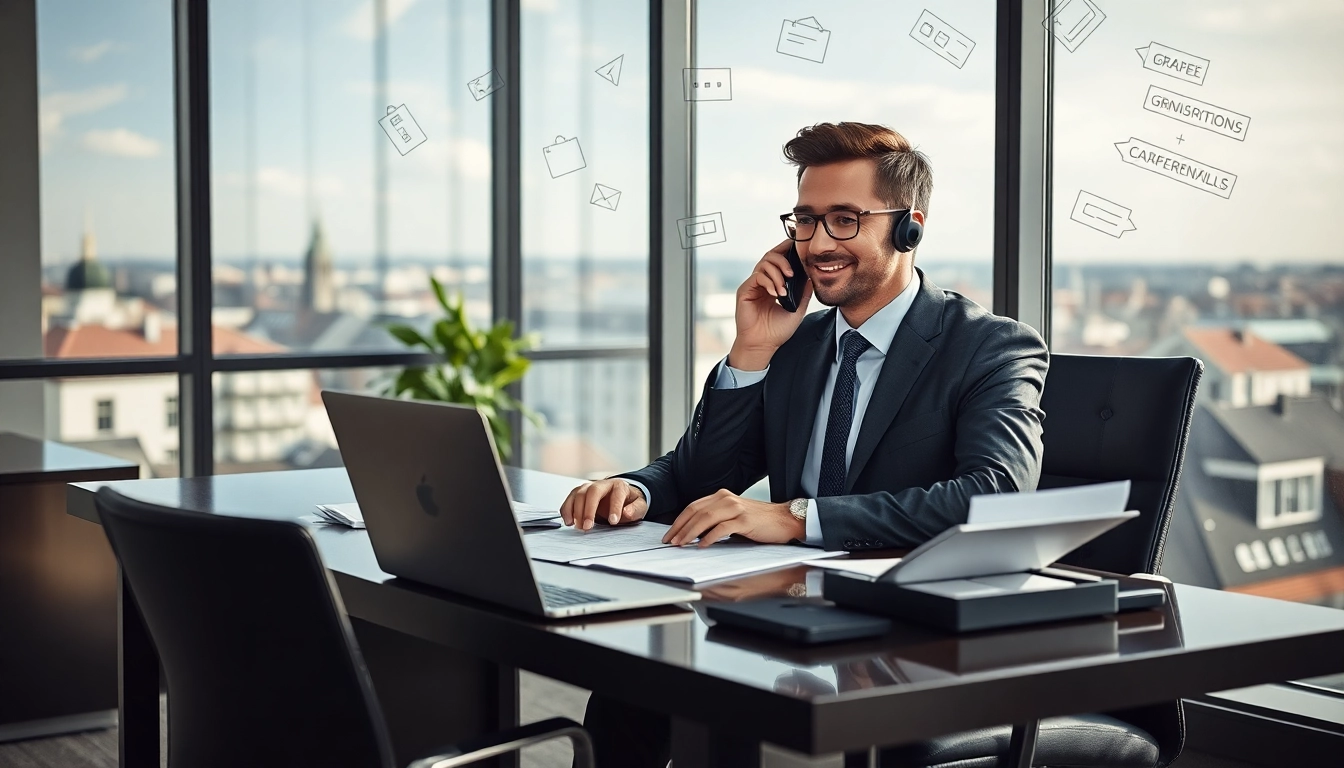 Headhunter Erfurt bietet professionelle Beratung mit einem engagierten Berater am modernen Schreibtisch.