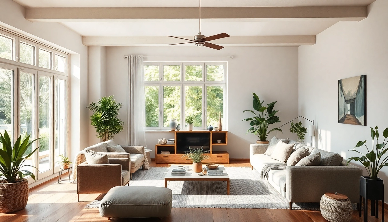 Raumgestaltung mit harmonischer Farbpalette und modernen Möbeln.