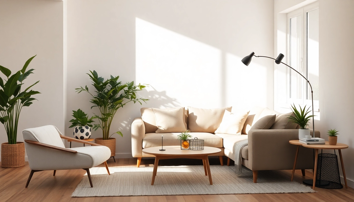 Raumgestaltung: Stilvolle Sitzgelegenheit und Pflanzen schaffen eine einladende Atmosphäre im Wohnzimmer.