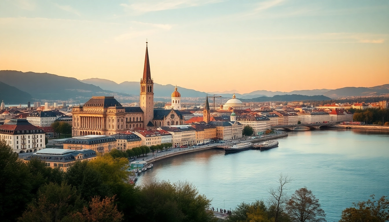 Gestalten Sie Grusskarten Zürich mit einer bezaubernden Ansicht über die Skyline von Zürich am Zürichsee.