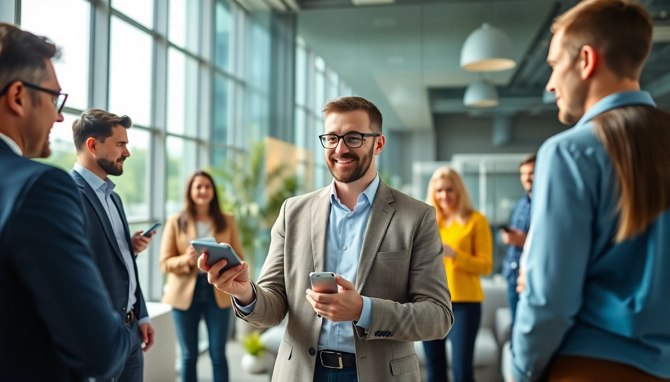 Headhunter IT in a modern office discussing recruitment with IT professionals.