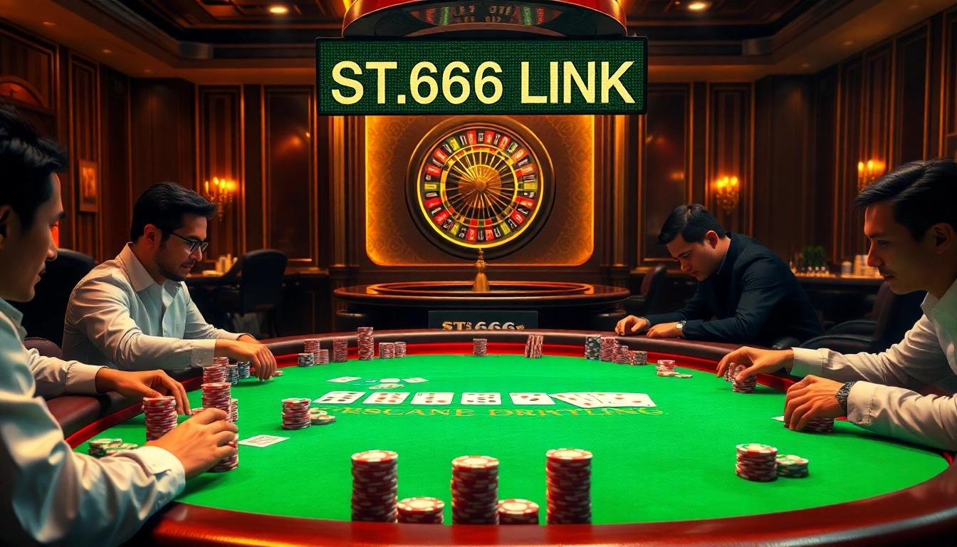 Exciting casino scene featuring ST666 LINK with poker players and colorful chips.