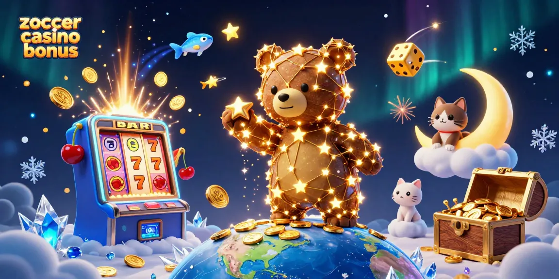 Erlebe den zoccer casino bonus mit einem lebhaften 3D-Motiv von strahlenden Casinosymbolen und einem Goldregen.