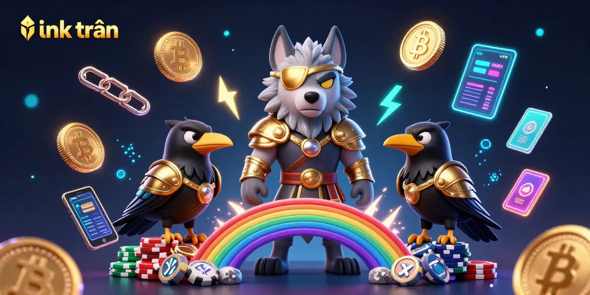 Engage with link trần in this vibrant casino scene featuring Norse mythology characters and cryptocurrency elements.